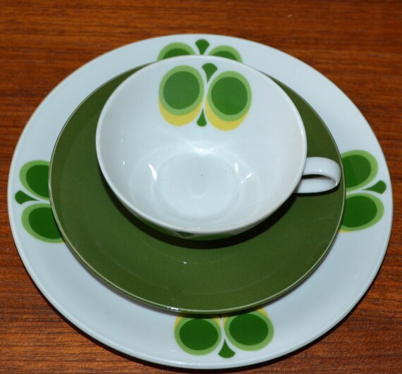 Vintage Tableware Set Tea Cup Plate Seltmann Weiden Green yellow Decor Peacock Eye 70s Porcelain Retro Mid Century Space Age Pop Art Etsy UK