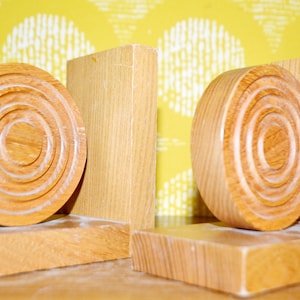 Vintage Wooden Bookends Circles Sixties 60s Retro Mid Century Bookends Wood