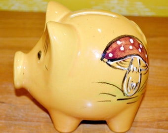 Vintage Ceramic Money Box / Piggy Bank Yellow Decoration 60s 70s Mid Century Retro Space Age