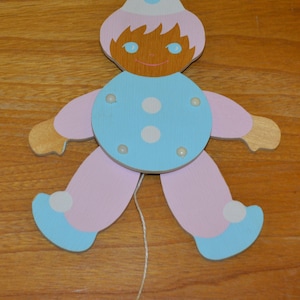 Vintage jumping jack wood by Mertens art toy 80s retro mid-century toy shabby chic country style