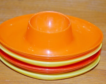 4x Vintage Kunststoff  Eierbecher Orange/Gelb   70er Jahre   Retro  Mid Century   Seventies   Egg Cup Landhausstil  Shabby Chic