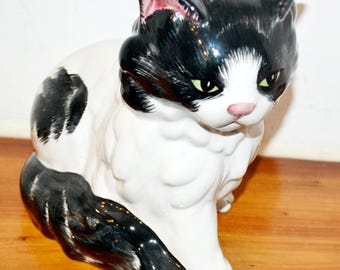 Vintage Porcelain Cat [1970s] Ronzan Italy, Lenci Style Figurine