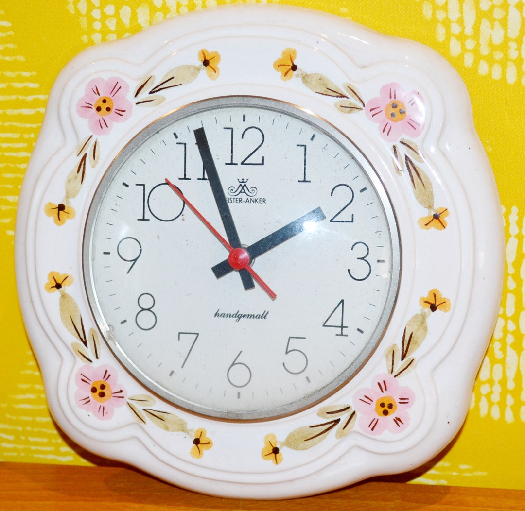 Vintage Ceramic Wall Kitchen Clock by Anker Folklore Wall Clock 70s ...