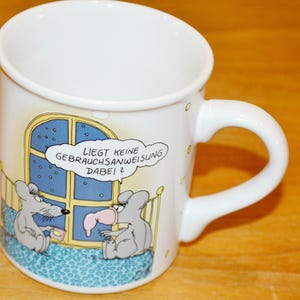Taza de cerámica vintage Uli Stein Carton Blanca/Colorida Estilo retro de los 80, mediados de siglo, campestre, shabby chic