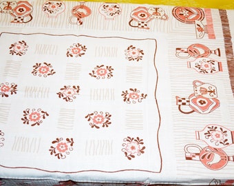 Vintage kleine Tischdecke eckig 85x72  Baumwolle  50er Jahre Bunt Fifties   Retro Mid Century Shabby Chic Landhausstil Tablecloth