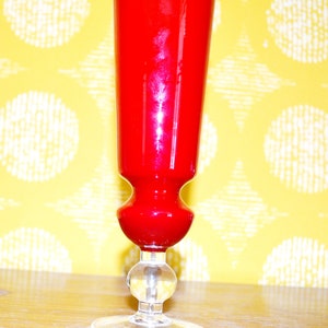 Vintage glass overlay vase 70s red / white glass mid century retro seventies