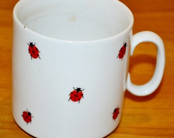 Vintage Keramik   Becher Weiß/Rot   Käfer   70er Jahre  Retro Mid Century Bremer Teekontor   Seventies mug teddybear