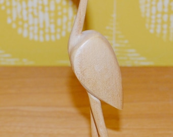 Vintage Flamingo Figurine, Wooden Figurine, Brown, 1960s Retro Mid Century Shabby Chic Country Style