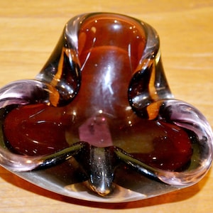 Vintage Glass Ashtray Purple 70s Space Age Retro Mid Century Ashtray Shabby Chic Country Style