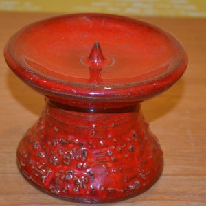 Vintage candlestick red 70s ceramic retro mid century shabby chic country style