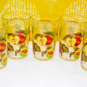 Vintage 5 juice glasses set fruit glasses 70s retro design mid century vintage glass country house style shabby chic
