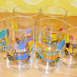 6x Beautiful vintage juice glasses set glass glasses vintage 70s retro design mid century vintage glass country house style shabby chic