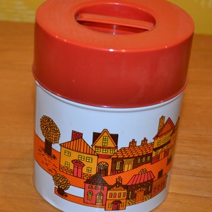 70s Vintage Tin Can White/Orange Seventies Retro Mid Century Shabby Chic Country Style
