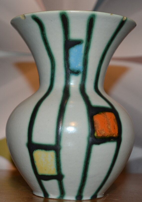 Vintage Ceramic Vase Beige Model 52925 50s Rockabilly Design Retro Fifties WGK Flower Vase Decoration