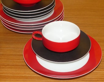 Vintage tea set by Bareuther 70s ceramic cup, plate, saucer black / red retro, Mid Century, c, WGK, WGP tableware