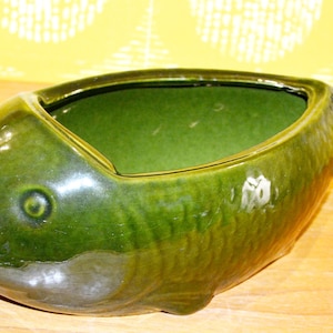 Schöne XXL Vintage Keramik Deckel Dose Fisch  Grün von Wächtersbach /Waechtersbach  70er Jahre   Retro Mid Century  Shabby Chic  Laausstil