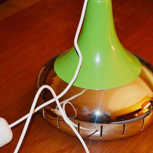 Vintage hanging lamp lights metal Seventies Space Age Made in Italy Retro Lamb 70s Green / Silver