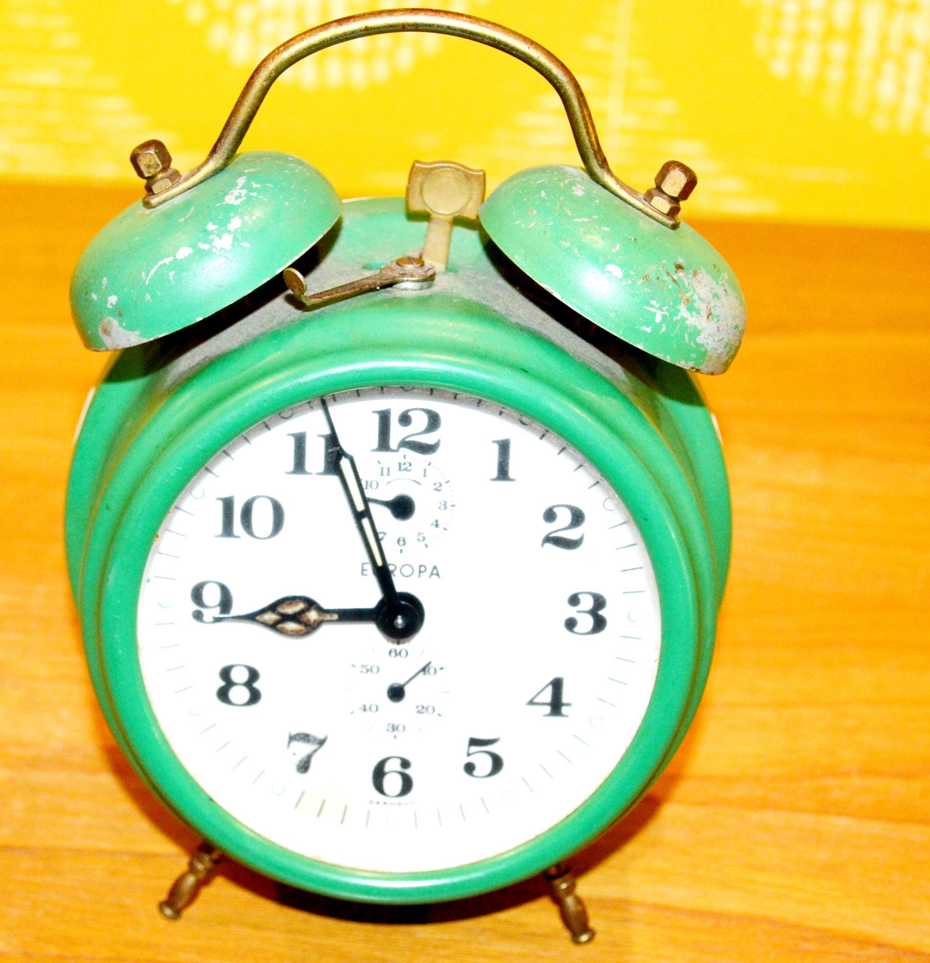 Vintage Alarm Clock Green/white by Europa Seventies 70s Retro