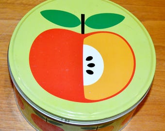 Manzanas vintage en lata rojas y blancas de los años 70, estilo retro, shabby chic, de mediados de siglo, campestre.