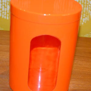 Beautiful large vintage plastic can orange 70s retro mid century shabby chic country style