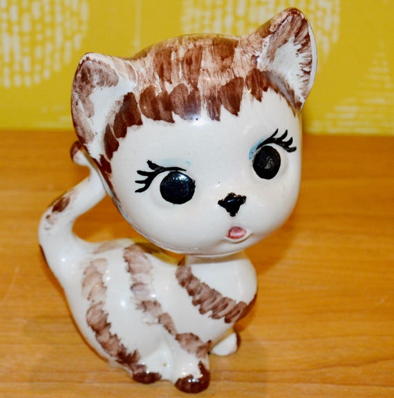 Vintage Ceramic Cat Figurine, Beige/brown, 1970s, Mid-century
