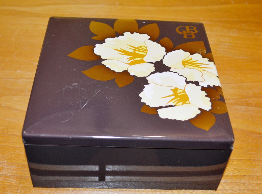 Vintage Tin Can, Brown/beige, Seventies Style, Flower Design, 70s