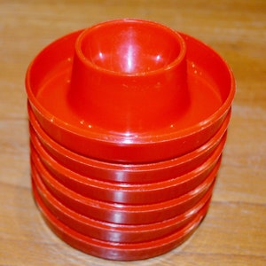 6x Vintage Plastic Egg Cups Red 70s Retro Mid Century Seventies Egg Cup Country Style Shabby Chic