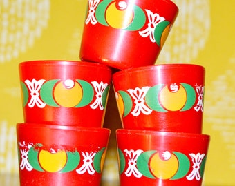 Vintage Eierbecher Kunststoff   70er Jahre Rot / Bunt  Retro  Mid Century Shabby Chic Landhausstil Egg Cups