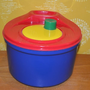 Vintage Salatschleuder Rot/ Blau   70er Jahre Kunststoff   Retro, Seventies ,Mid Century,Landhausstil ,Shabby Chic