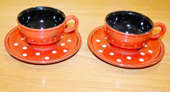 Vintage Geschirr Set 4 teilig Rot/Weiß polka dots von Winterling 70er Jahre Punkte Pünktchen Retro Mid Century Seventies WGP WGK
