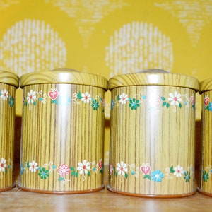 Vintage tin can set 70s retro mid century shabby chic country style
