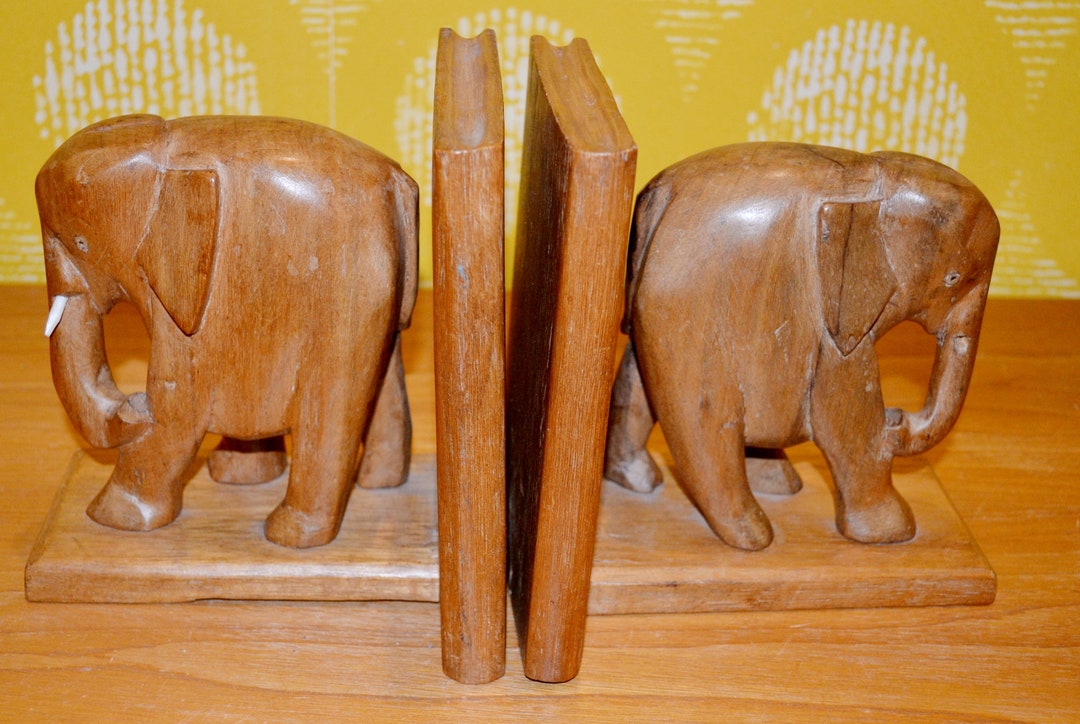 Vintage Bookends Bookends Wood Brown Elephants Wood Retro Design 70s ...