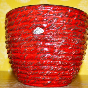 Vintage flowerpot 70s Ü ceramic red / orange plant pot retro space age mid century