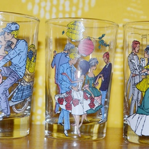 Vintage 3 juice glasses set glasses 70s retro mid century shabby chic country style