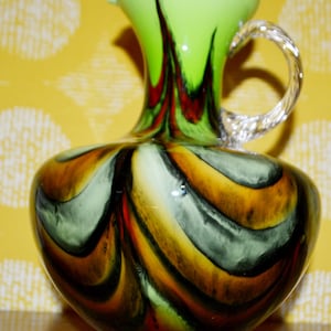 Vintage Opaline Glass Vase Green / Orange 70s Retro Mid Century Seventies Made in Italy Space Age