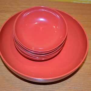 Vintage serving bowls set red/orange 70s retro mid century seventies shabby chic country style