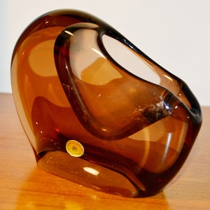 Vintage Glass Vase Brown by Bohemia Glass 70s Brown Retro Mid Century Shabby Chic Country Style