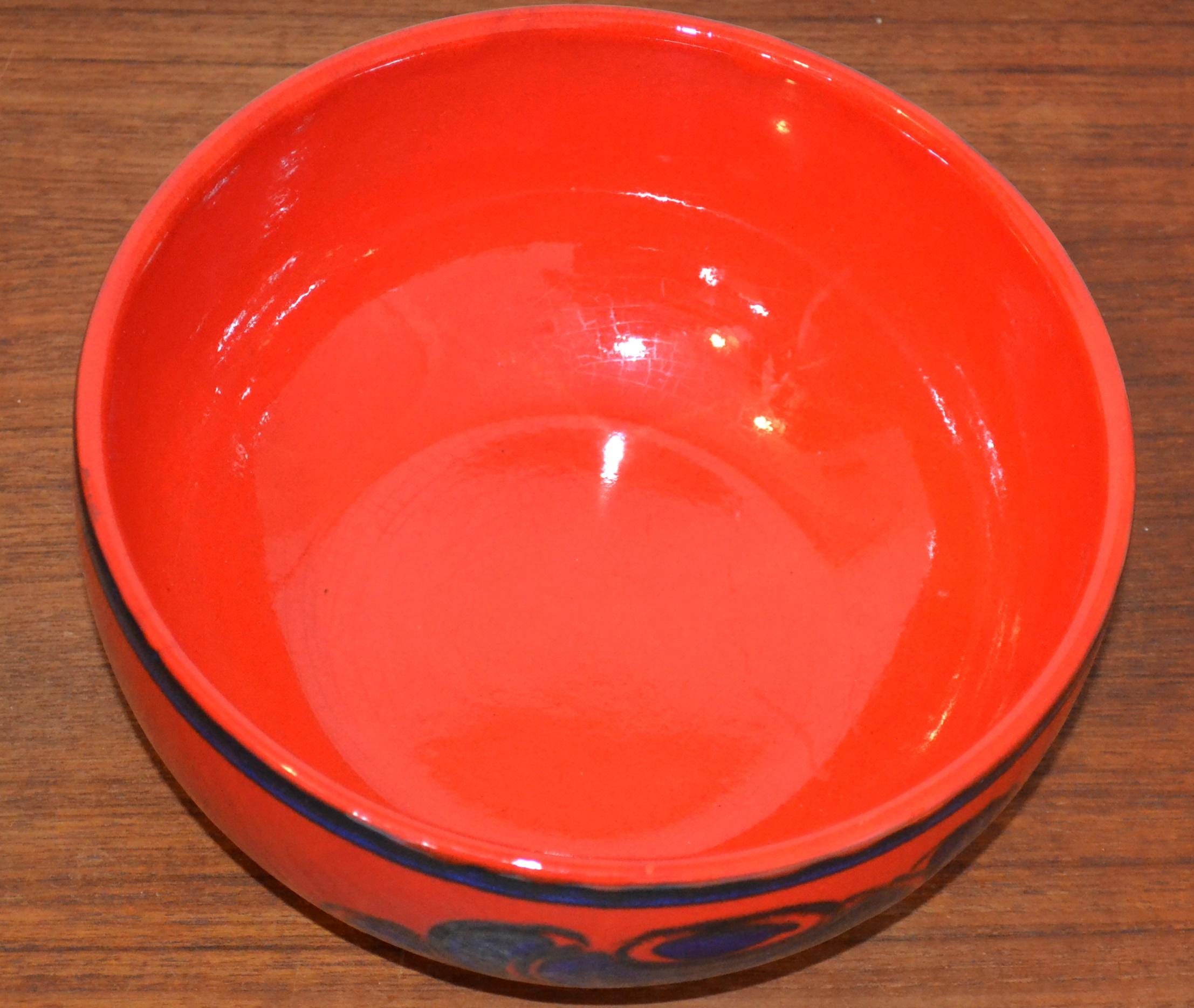 ヴィンテージセラミックボウル、赤/青、1970年代レトロミッド