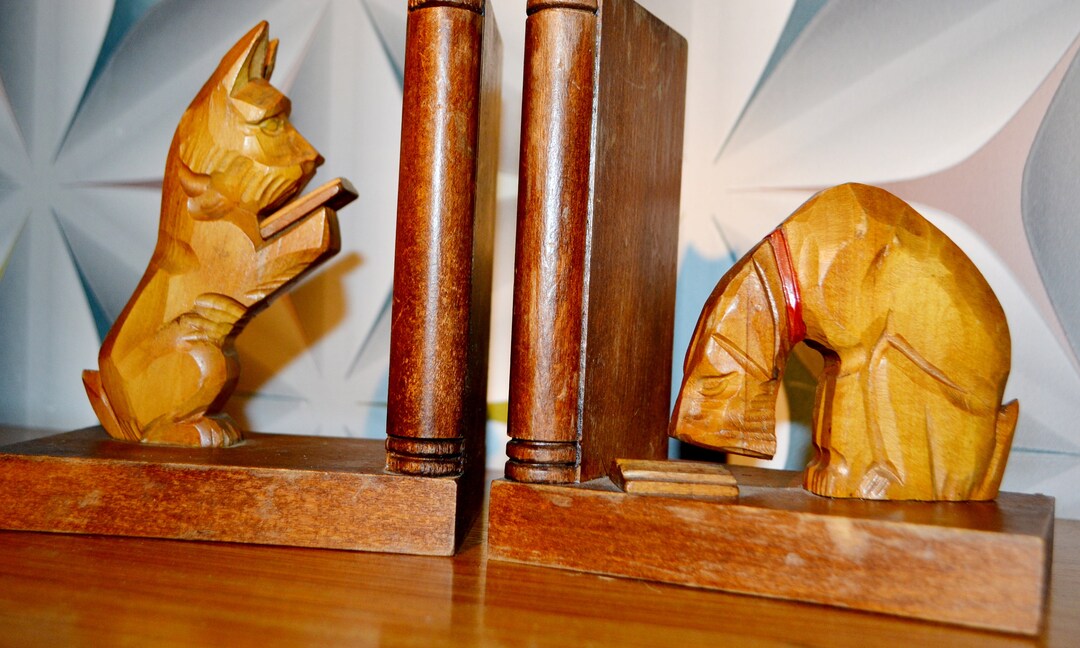 Vintage Wood Bookends 60s Retro Mid Century Vintage Bookends Etsy Ireland