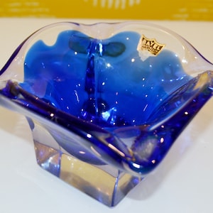 Vintage Glass Ashtray Blue Ashtray 70s Space Age Design Retro Mid Century Shabby Chic Country Style