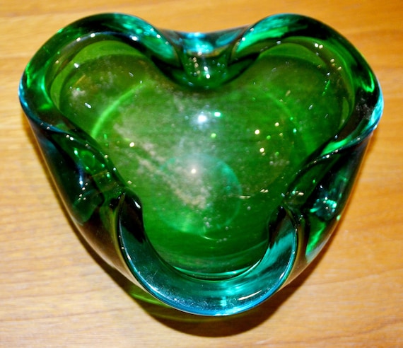 Vintage Aschenbecher Glas Grün 70er Jahre Mid Century Retro Space Age Rockabilly Ashtray