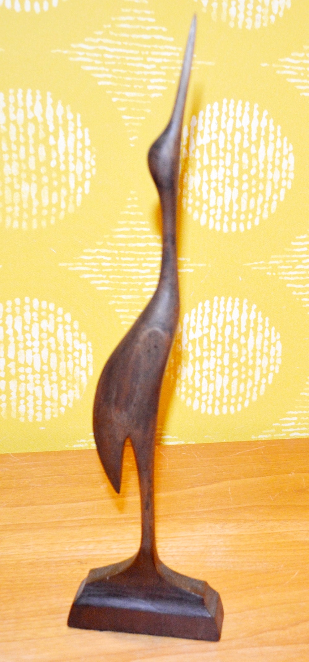 Vintage figure crane wood decoration 60s 70s Mid Century Retro Space Age Shabby Chic country style