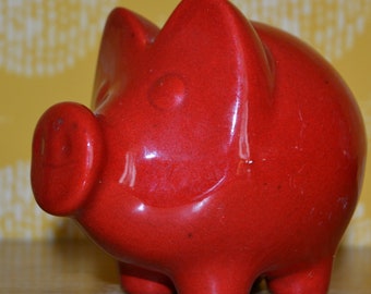 Vintage Money Box Red Ceramic Seventies 70s Mid Century Retro Space Age Shabby Chic Country Style Money Box