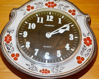 美しい希少なヴィンテージセラミック製壁掛け時計メーカーDugena MCM製