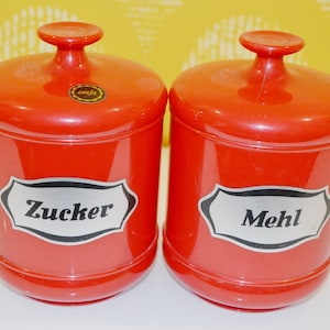 Vintage Emsa Cans Set 70s Plastic Red Retro Seventies Mid Century Shabby Chic Country Style
