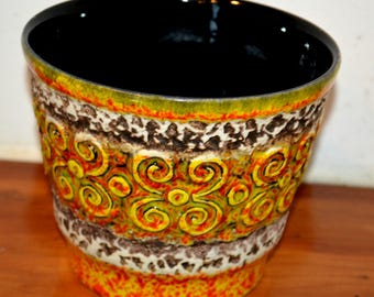 1970s FOHR Ceramic Orange XXL Fat Lava Planter / Dripping Glaze