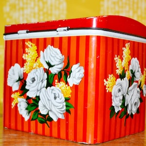 Vintage Tin Can Red/Orange Seventies 70s Retro Space Age Design