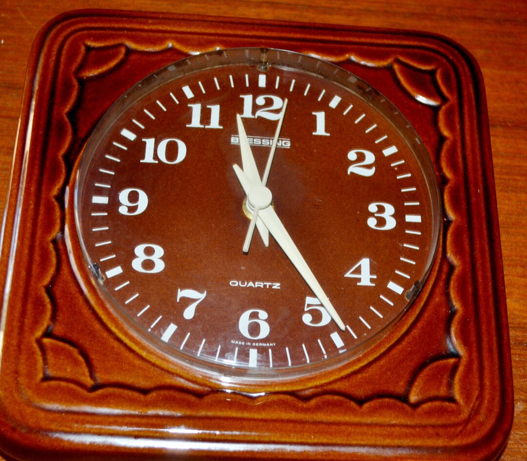Vintage Ceramic Wall Clock by Blessing 70s Retro Brown Etsy