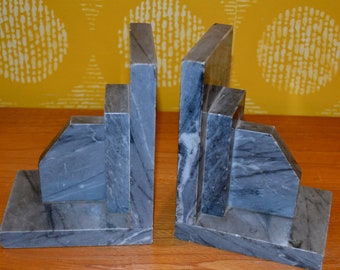 Vintage Marble Bookends Gray 70s Retro Mid Century Bookends Country House Style Shabby Chic