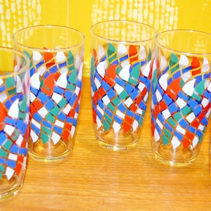 Vintage 5 juice glasses set glasses 70s colorful retro design mid century vintage glass country style shabby chic